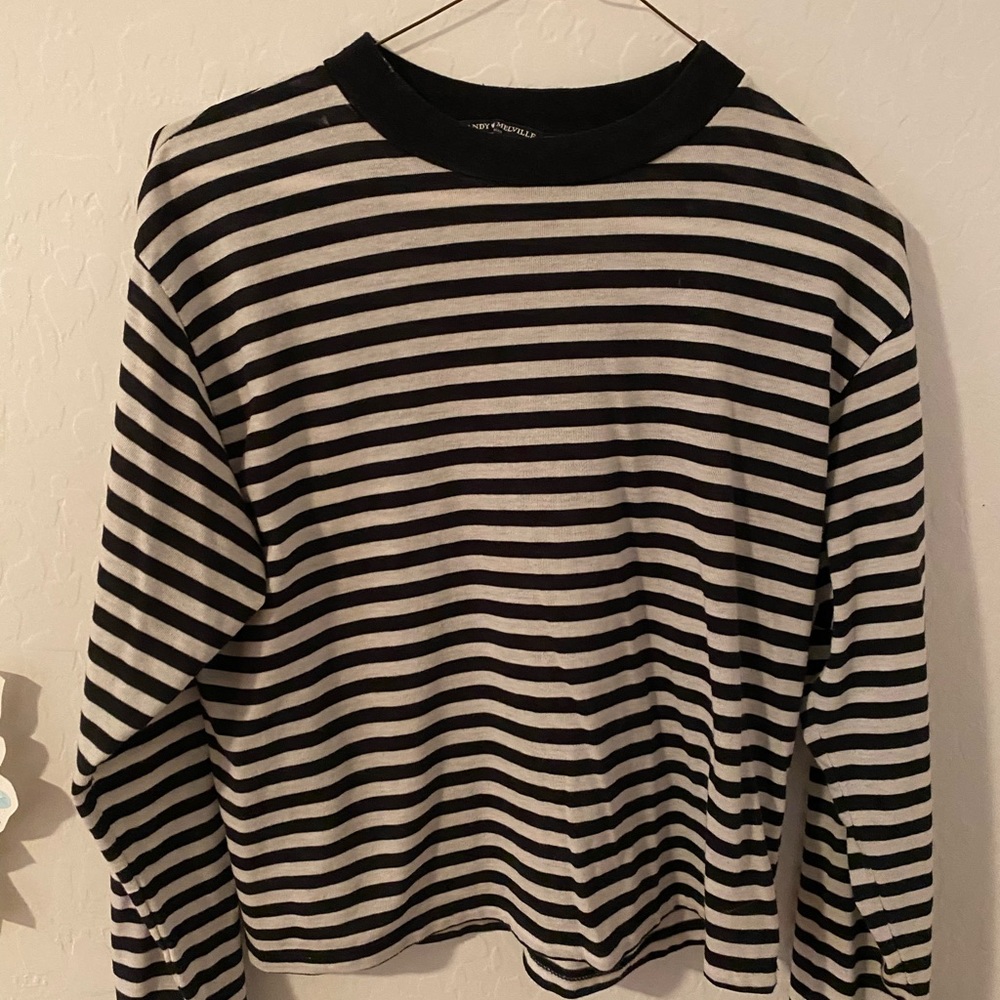 Brandy Melville black + white striped shirt